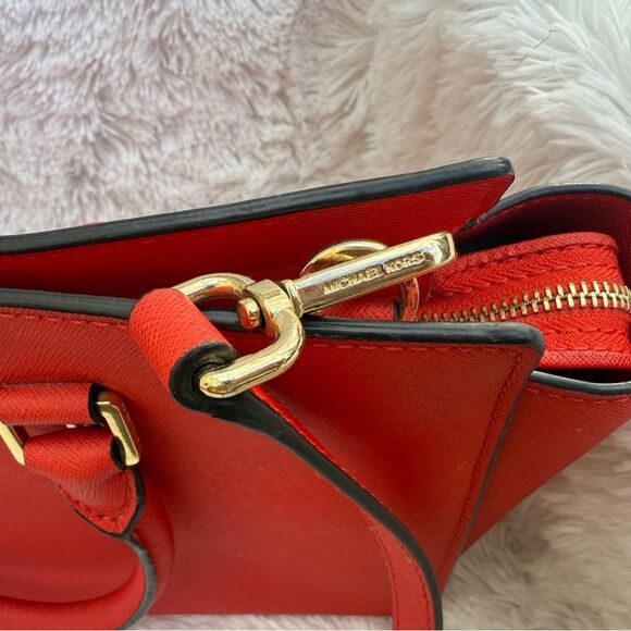 Michael Kors Red Medium Saffiano Leather Convertible Satchel Shoulder purse - Picture 9 of 16